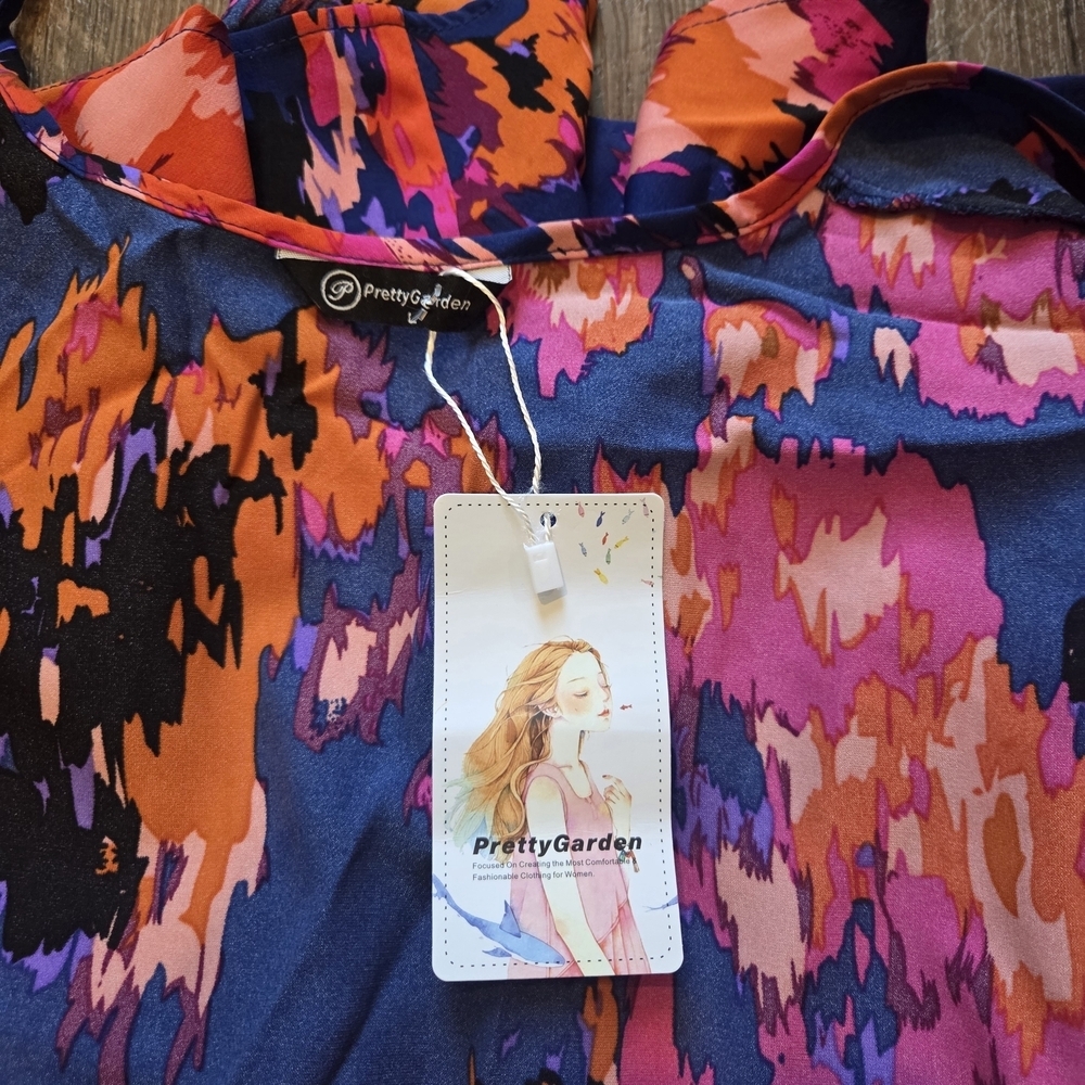 Prettygarden Floral Midi Maxi Wrap Dress Size Large Short Sleeve Floral - Picture 6 of 16